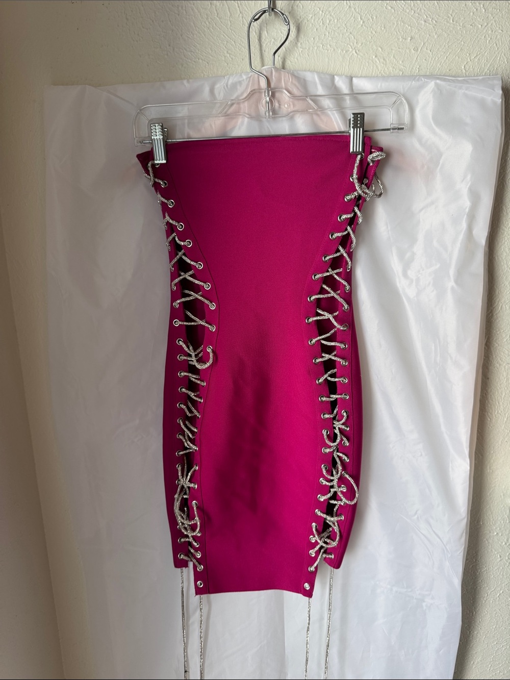 AKIRA Fuchsia Lace-Up Mini Skirt with Silver Cord Detail